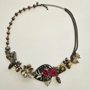 Vintage owl butterfly acorn multi chain Necklace Whimsigoth Fairy by Cookie Lee